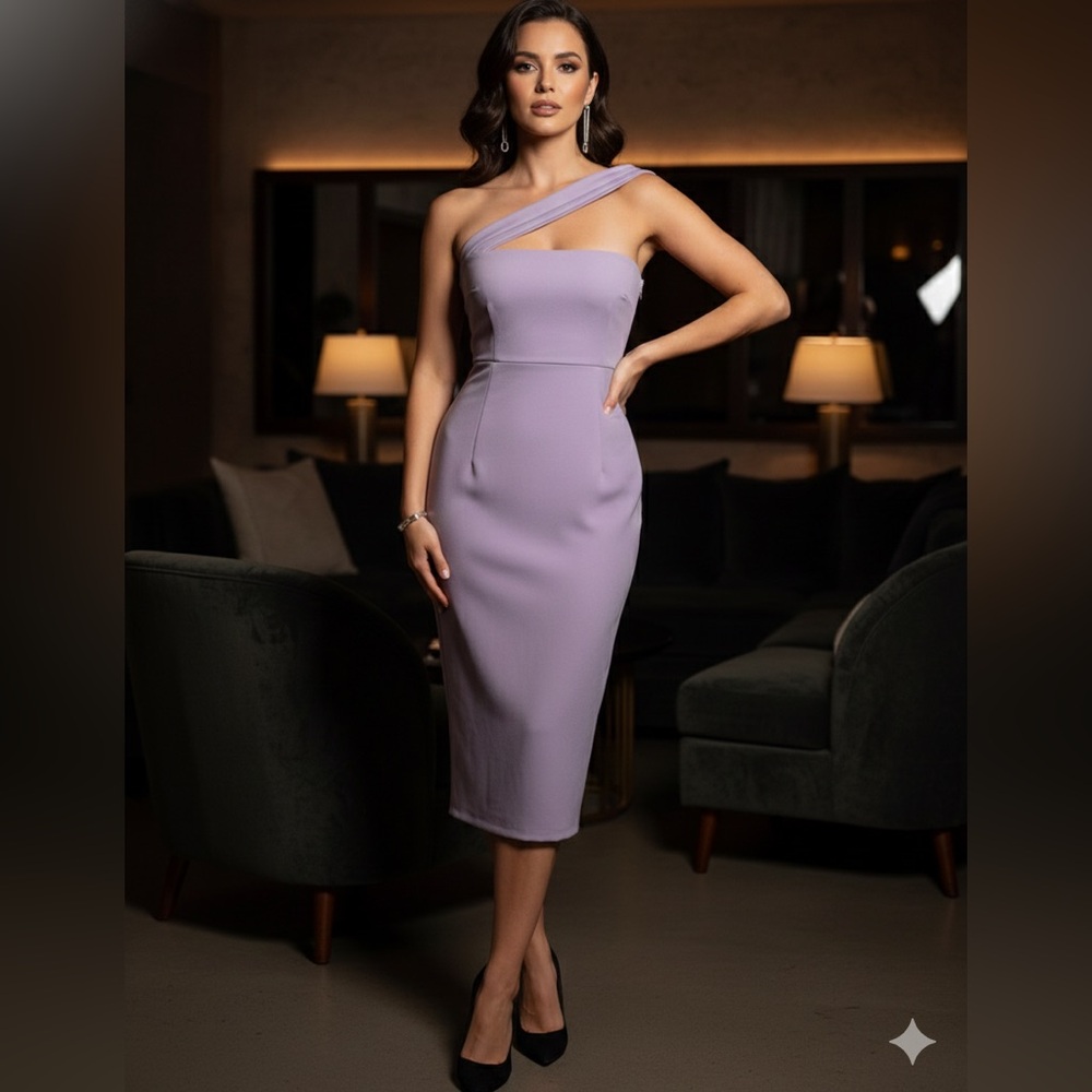 Lulu's Lavender One-Shoulder Midi Dress